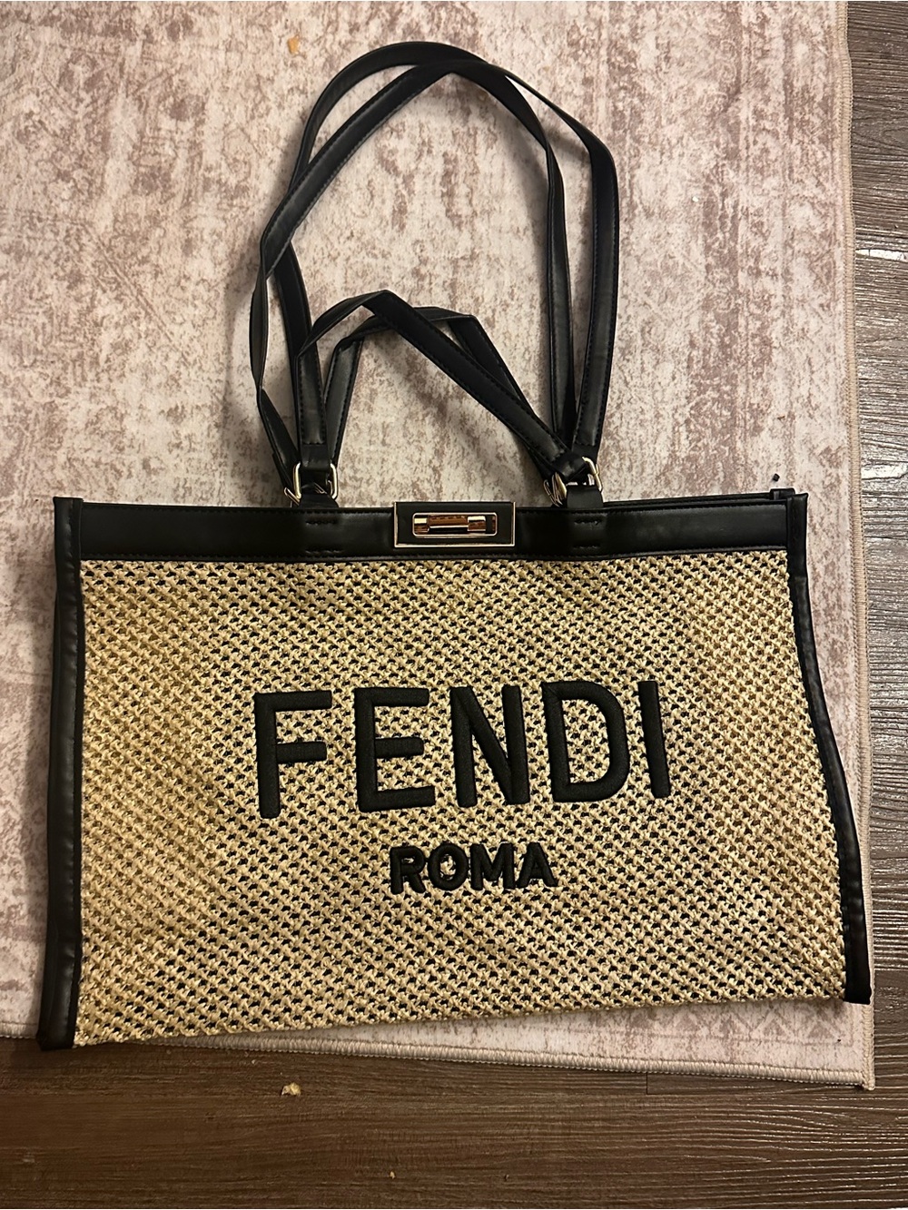 Unlisted Beige Straw Tote with Black Trim - Picture 3 of 11